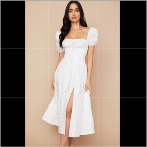 House of CB White Floral Puff Sleeve Midi Dress